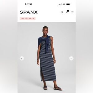 SPANX Women's Navy Striped Maxi Dress